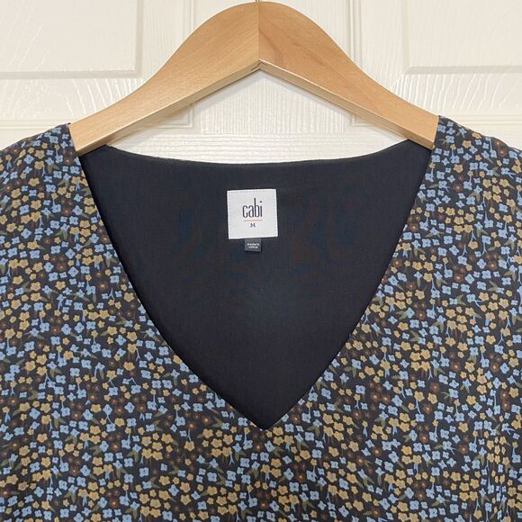 Cabi Poise Mini Shift Dress Size Medium Floral Sheer Overlay Long Bell Sleeve - Picture 6 of 10
